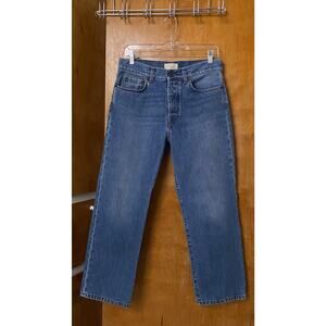 The Row Lesley Straight Leg Cropped Denim Jeans Blue Button Fly Sz 6 Medium Wash